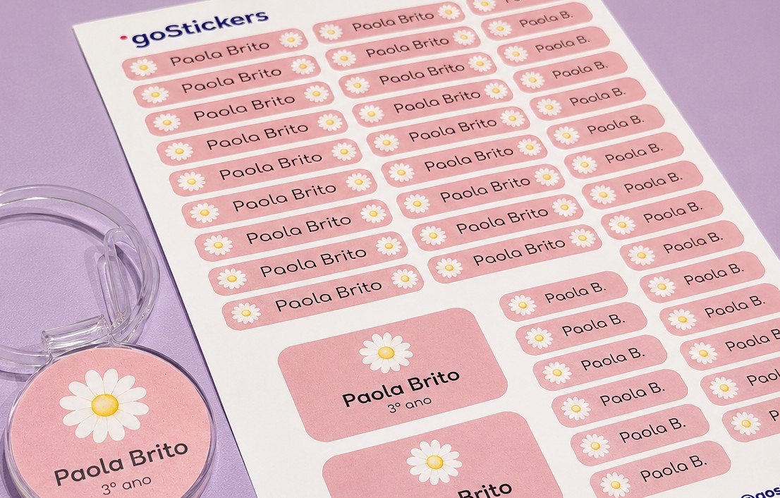 Detalhe da cartela de etiquetas personalizadas goStickers