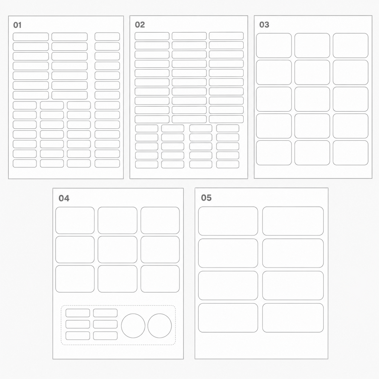 Layout ilustrativo das 5 cartelas do Kit Premium