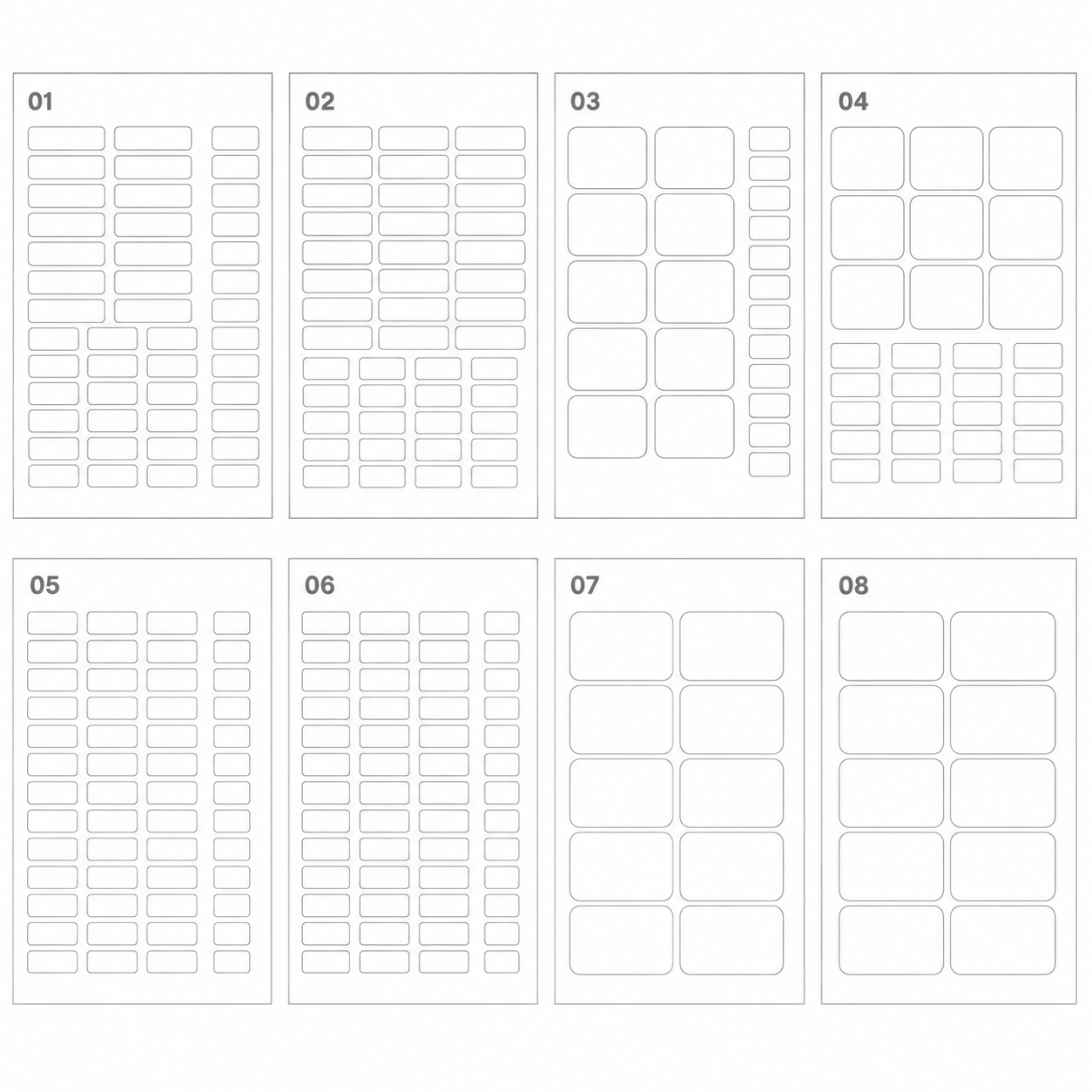 Layout ilustrativo das 8 cartelas do Kit Deluxe